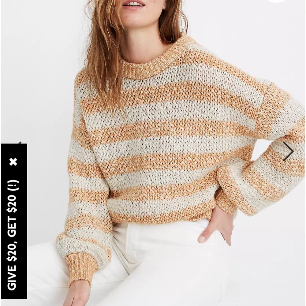 Madewell Baez Pullover Sweater Striped Alpaca Blend Open Knit Cozy Fall XXS